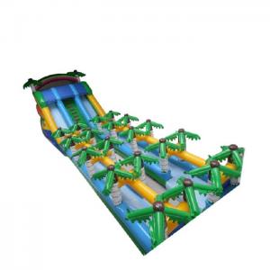 China 20m Tropical Massive Giant Inflatable Water Slide Green With Palm Trees on sale