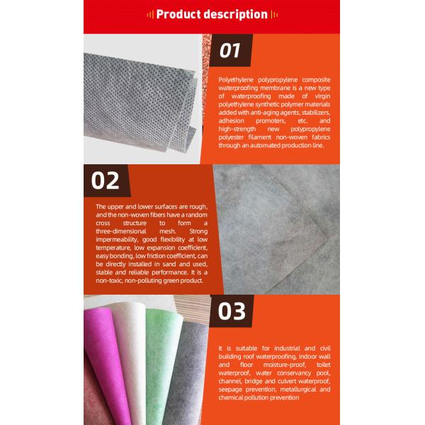 Office Building Waterproof Membrane with 1.15m Width Polyethylene Dacron Compound