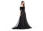 Crystal Beaded Black Evening Dresses , Women Elegant Off Shoulder Evening Dress