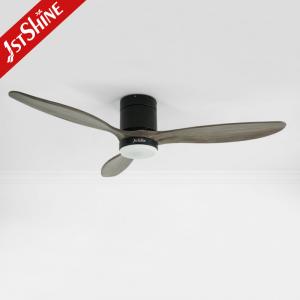 China Low Noise 35W Decorative Solid Wood Flush Mount Ceiling Fan With LED Light on sale