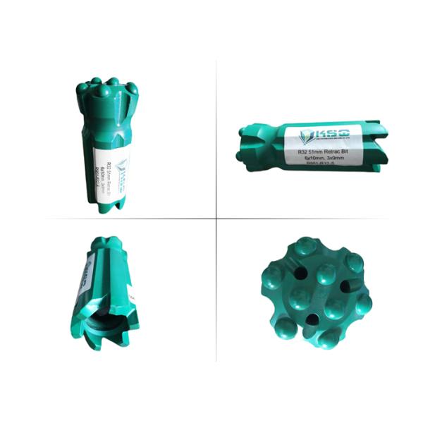 Top Hammer Drilling Tools R32 51mm Retrac Body Flat Face Spherical Button Drill Bit