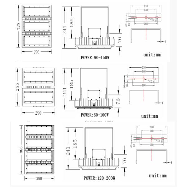IP65 led lighting module LED flood light 150Watt for area lighting fixture.