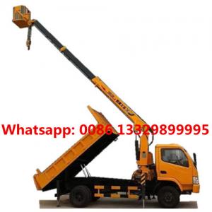 China dongfeng truck crane mounted 3T straight-arm crane With hanging basket, telescopic crane boom mounted on dump truck on sale