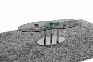 Quality Folding Modern Glass Oval Dining Table Tempered Glass Stainless Steel Frame L200xW100xH75cm for sale