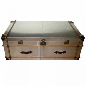 Quality Industrial aviator metal trunk coffee table Aluminium antique steamer trunk silver old trunk table with drawers for sale