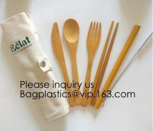 China Eco friendly 5 Pieces Fork Knife Spoon Bamboo Disposable Cutlery Set Reusable Bamboo Cutlery Travel Set Bagease pack on sale
