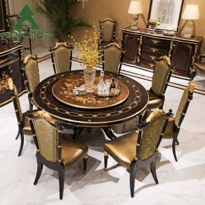 Quality Deluxe Dining Room Set Classical Antique Wooden Round Dining Table With Turntable for sale