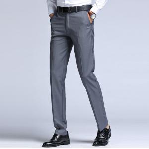 China Men's Slim Fit Stripe Business Formal Pants Cotton/Polyester Plain Dyed Office Trousers on sale