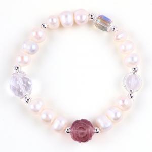 Quality Natural Freshwater Pearl Bracelet Elastic With Purple Fluorite Rose Flower Carving for sale