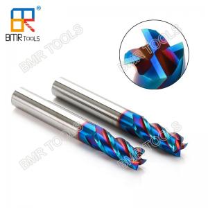 Quality NaNo Blue Coating HRC63 4Flute 10 x 75 Square Solid Carbide End Mill Cutter for stainless steel milling for sale