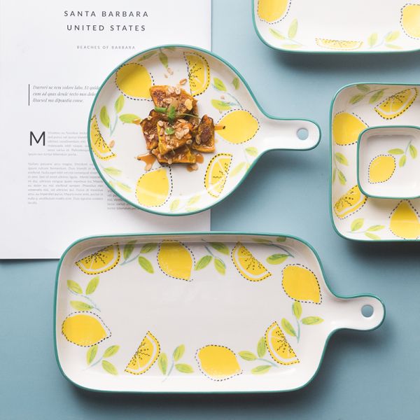 Custom Printing Ceramic Plate Set , Pizza Ceramic Bake Pan With Double Handle OEM