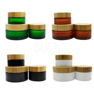 Buy cheap Frosted black Cosmetic Cream Containers face moisturizer With Bamboos Screw Lid from wholesalers