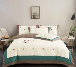 China Embroidered Bright Green Bamboo Bed Sheet Set Home on sale