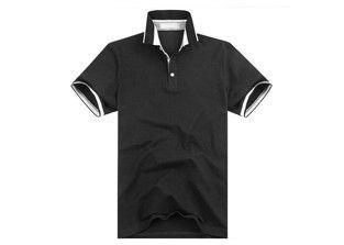 Buy Slim Fit Cotton Polo Shirts Embroidered Black Lapel / Custom Polo Tee Printing at wholesale prices