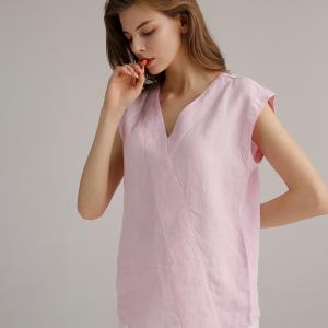 China New Design V Neck Casual Linen T Shirt Womens Casual Linen Shirts on sale