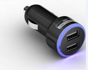 Quality 5V2.1ANew Mini Dual USB Car Power Quick Charger Charging Auto Adapter Blue LED Light Black for sale