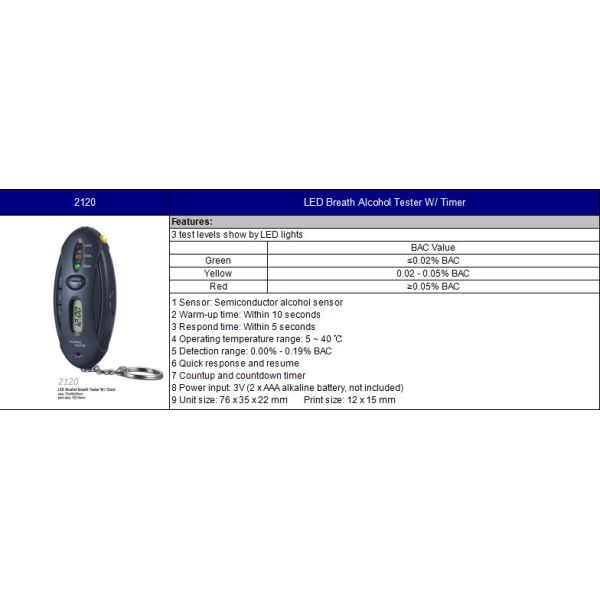 Black Led Lights Show Breathalyzer Alcohol Tester With Timer Quick Response For Drive Safety
