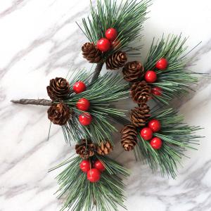 Quality Christmas Tree Fake Holiday Flowers Berry Pine Cone Branch Decorations for sale