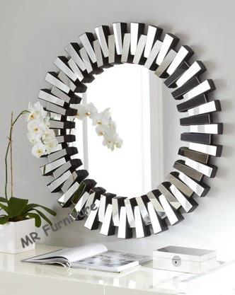 Buy Round Modern 3D Wall Mirror For Living Room Silver / Gold Trimming at wholesale prices
