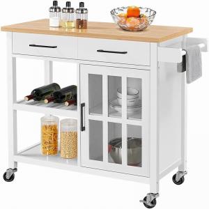 Quality MDF Top Kitchen Island Trolley Cart With Open Storage Shelves Cabinets for sale
