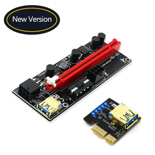 PCIE Riser 1x To 16x Graphic Extension Card With 3.3V Digital Meter Display And 3528 Colorful Flash LED