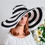 Lady Stripe Large Wide Brim Straw Hat Summer Beach Floppy Sun Cruise Hat
