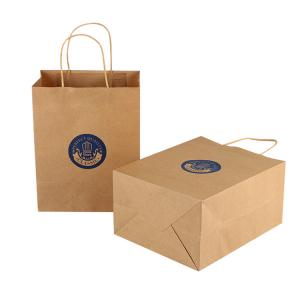 Quality Recycled Kraft Paper Shopping Bags With Handles , Brown Paper Grocery Bags for sale
