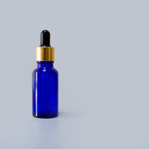 Quality 20mL blue essential oil glass bottle with child proof dropper plastic rubber cap for sale