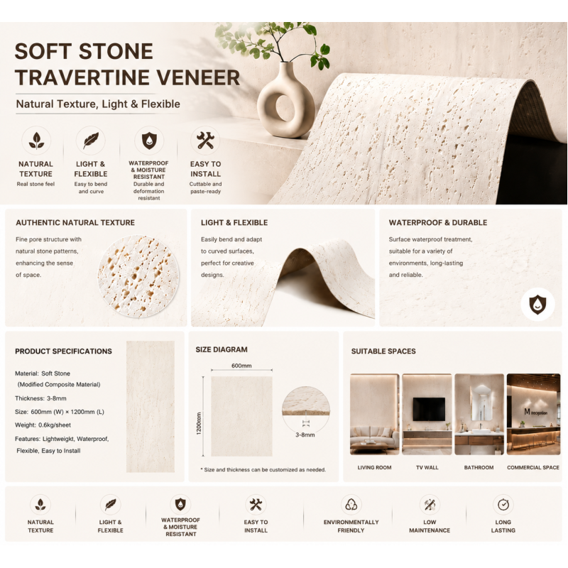 Soft Stone Flexible Travertine Wall Panel Lightweight Bendable Artificial Stone Veneer