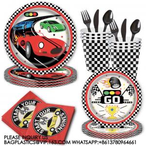 China Hot Sale Happy Birthday Party Decoration Disposable Plate Set Racing Car Party Supplies on sale