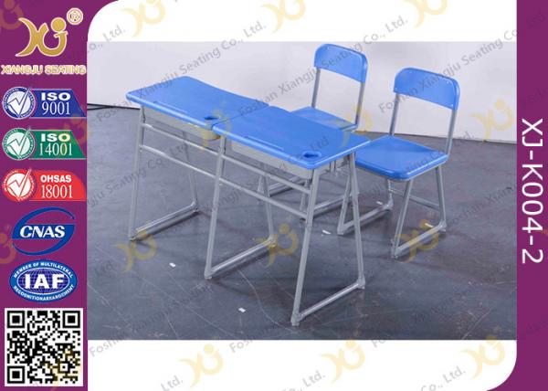 Buy Double School Desk And Chair With Cabinet / Colorful Steel Frame Fixed at wholesale prices