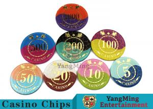 Quality Crystal Acrylic Casino Poker Chips , Mesh Bronzing Silkscreen Custom Casino Chips for sale