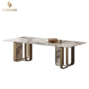 China Luxury Modern Home Furniture Dining Room Table Stainless Steel Marble Dining Table on sale