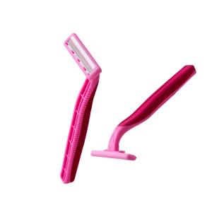 Quality Pink Color 3 Blade Disposable Razors , Rubber Handle Straight Blade Razor for sale