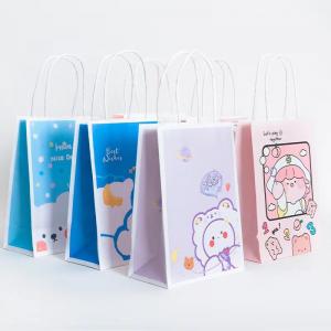 Quality 120gsm Bear Print Recyclable Kraft Paper Bags Custom Shopping Paper Bag For Food for sale