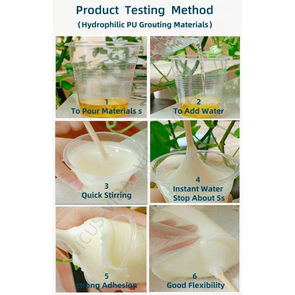 Injection Slurry Water Soluble Single Component Waterbrone Hydrophilic Polyurethane Grouting Materials Waterproof