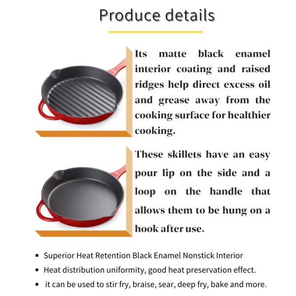 Multifunctional Enamel Coated Frying Pan 26cm For Camping Cooking