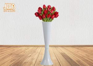 China Tall Decorative Glossy White Fiberglass Planters Floor Vases Flower Pots on sale